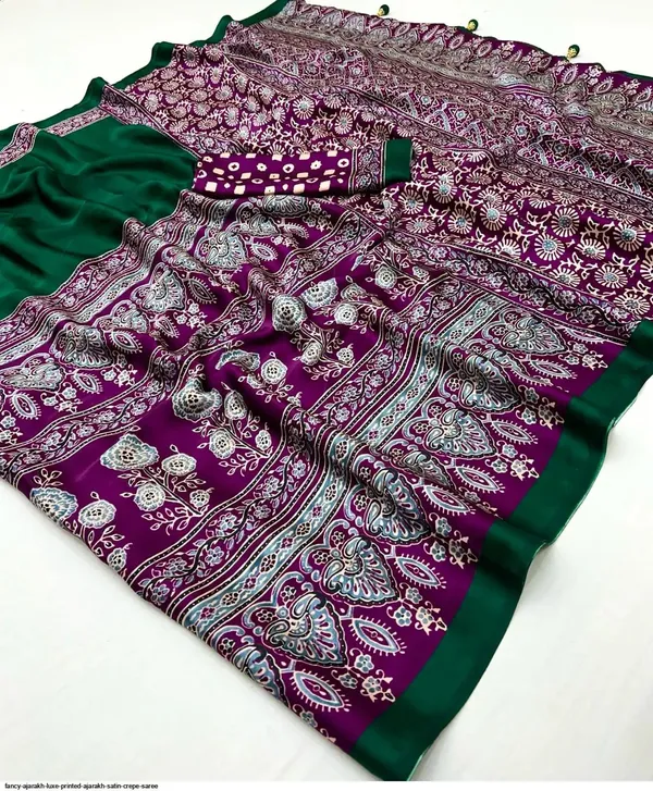 Purple_Ajrakh_Satin_Crepe_Saree_with_Green_Border