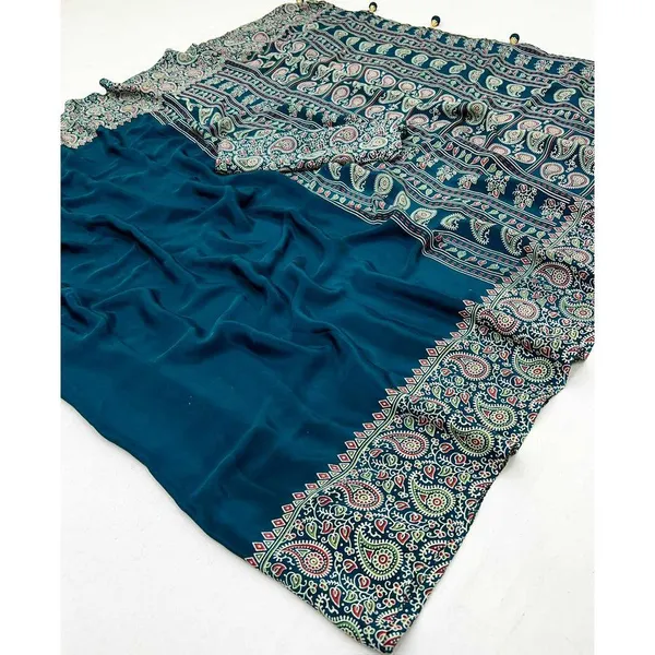 Blue_Ajrakh_Satin_Saree_for_Women_|_Floral_Print_Saree_with_Tassel_Border_|_Soft_Silk_Feel_Festive_Saree
