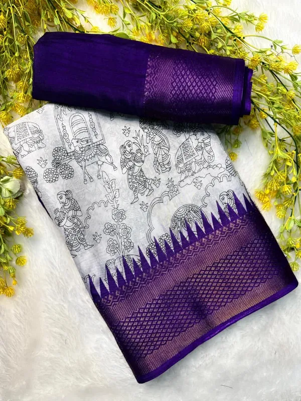 Soft_Dola_Silk_Saree_with_Pen_Kalamkari_Design_|_Contrast_Zari_Weaving_Hamsa_Border_|_Premium_Lightweight_Silk_Saree