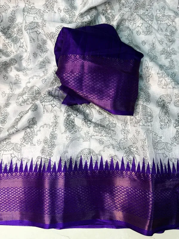 Soft_Dola_Silk_Saree_with_Pen_Kalamkari_Design_|_Contrast_Zari_Weaving_Hamsa_Border_|_Premium_Lightweight_Silk_Saree
