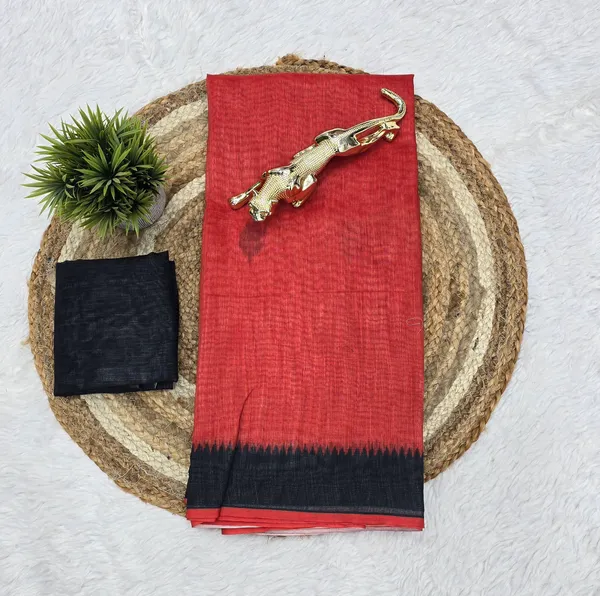 Classic_Red_Linen_Saree_with_Black_Contrast_Border_|_Premium_Soft_Linen_Saree_for_Festive_&_Party_Wear