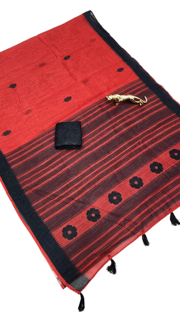 Classic_Red_Linen_Saree_with_Black_Contrast_Border_|_Premium_Soft_Linen_Saree_for_Festive_&_Party_Wear