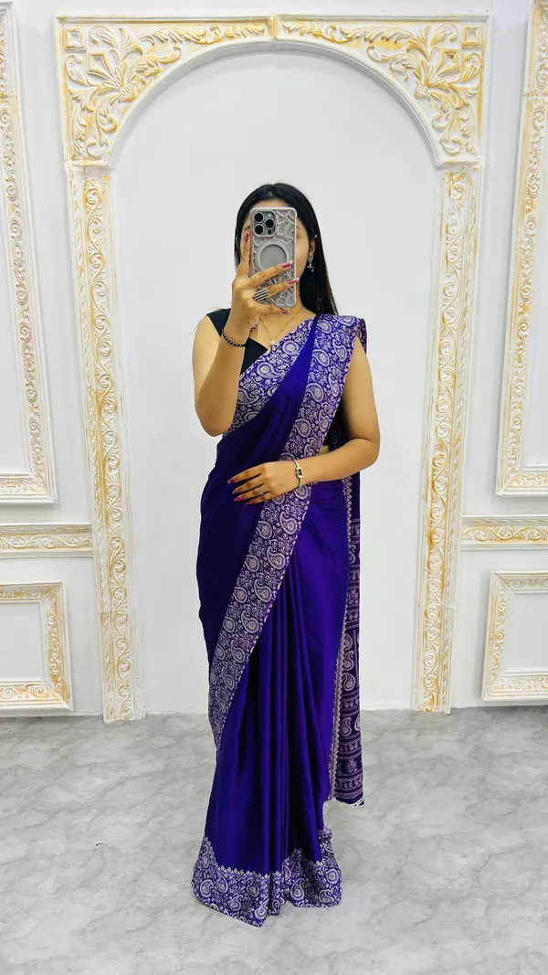 Ajrakh_Printed_Modal_Silk_Plain_Saree_With_Ajrakh_Blouse