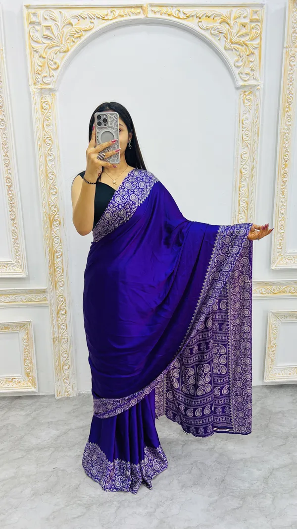 Ajrakh_Printed_Modal_Silk_Plain_Saree_With_Ajrakh_Blouse