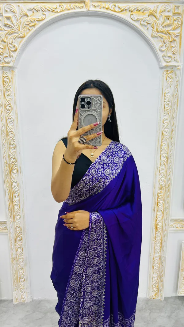 Ajrakh_Printed_Modal_Silk_Plain_Saree_With_Ajrakh_Blouse