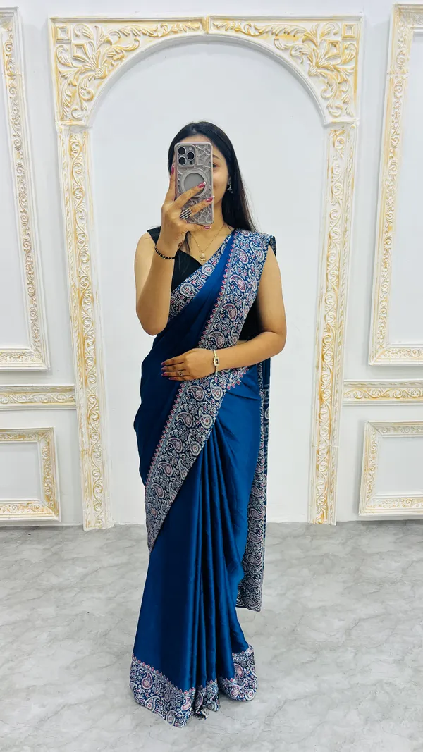 Ajrakh_Printed_Modal_Silk_Plain_Saree_With_Ajrakh_Blouse