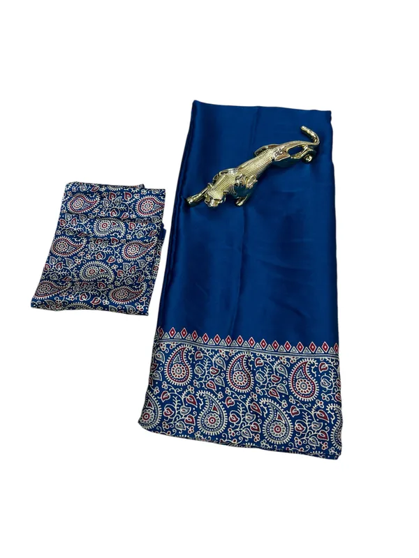 Ajrakh_Printed_Modal_Silk_Plain_Saree_With_Ajrakh_Blouse