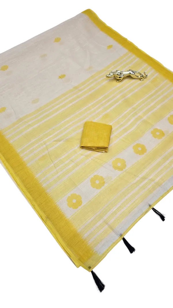 Designer_Yellow_Linen_Saree_with_Elegant_Border_&_Traditional_Pallu_|_Premium_Soft_Linen_Saree