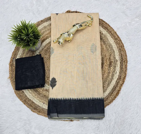 Elegant_Off_White_Linen_Saree_with_Black_Border_&_Minimal_Motifs_|_Premium_Soft_Linen_Saree