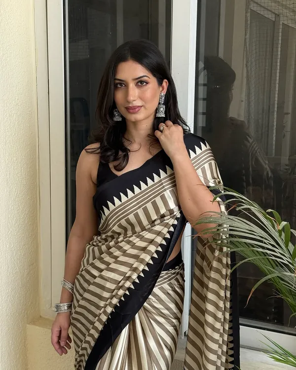 Beige__Ajrakh_Print_Satin_Saree_with_Blouse_Piece_|_Beautiful_Floral_Printed_Saree_for_Wedding_&_Festive_Wear_Less