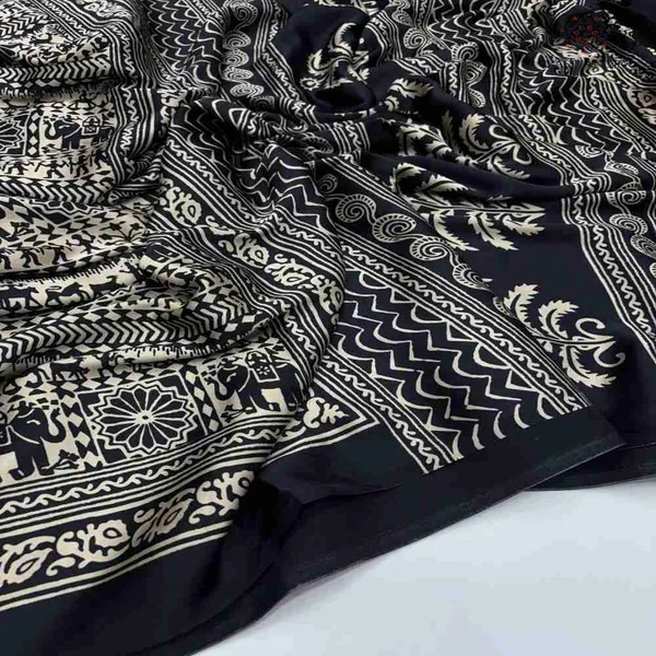 Black_&_Ivory_Ajrakh_Satin_Crepe_Saree_with_Tribal_Motifs_|_Premium_Soft_Satin_Crepe_Ethnic_Saree