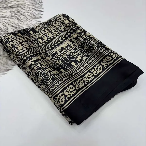 Black_&_Ivory_Ajrakh_Satin_Crepe_Saree_with_Tribal_Motifs_|_Premium_Soft_Satin_Crepe_Ethnic_Saree