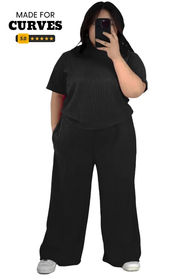 Black_Ribbed_Lycra_Premium_Ribbed_Tee_&_Pocket_Wide_Leg_Pants_Set