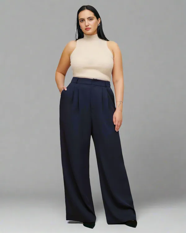 Navy_Blue_Twill_Lycra_Premium_Plicated_Hem_Wide_Leg_High_Waisted_Pants