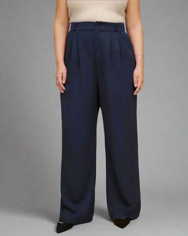 Navy_Blue_Twill_Lycra_Premium_Plicated_Hem_Wide_Leg_High_Waisted_Pants