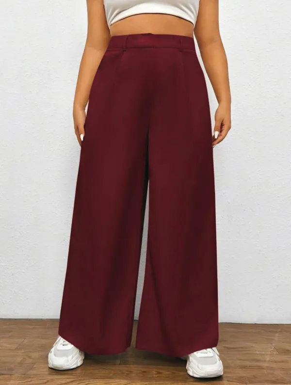 Burgundy_Twill_Lycra_Everyday_Slip_On_Pocket_Wide_Leg_High_Waisted_Pants