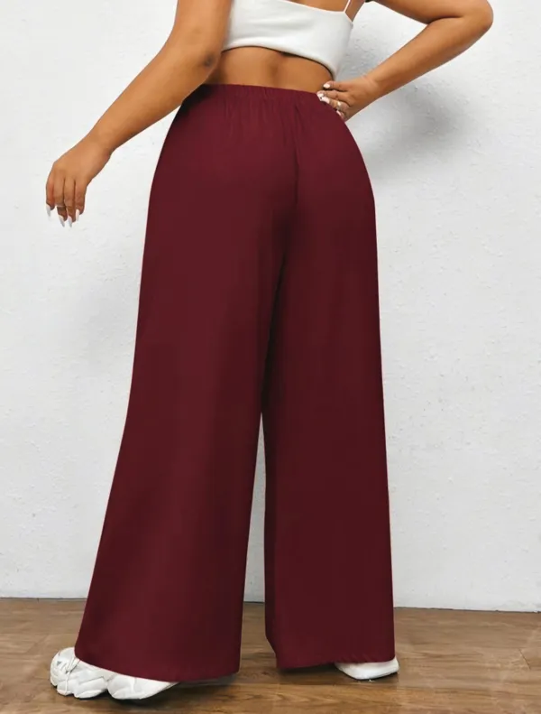 Burgundy_Twill_Lycra_Everyday_Slip_On_Pocket_Wide_Leg_High_Waisted_Pants