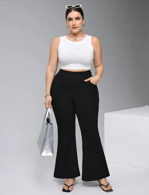 Black_Twill_Lycra_Premium_Flare_Leg_High_Waisted_Pants