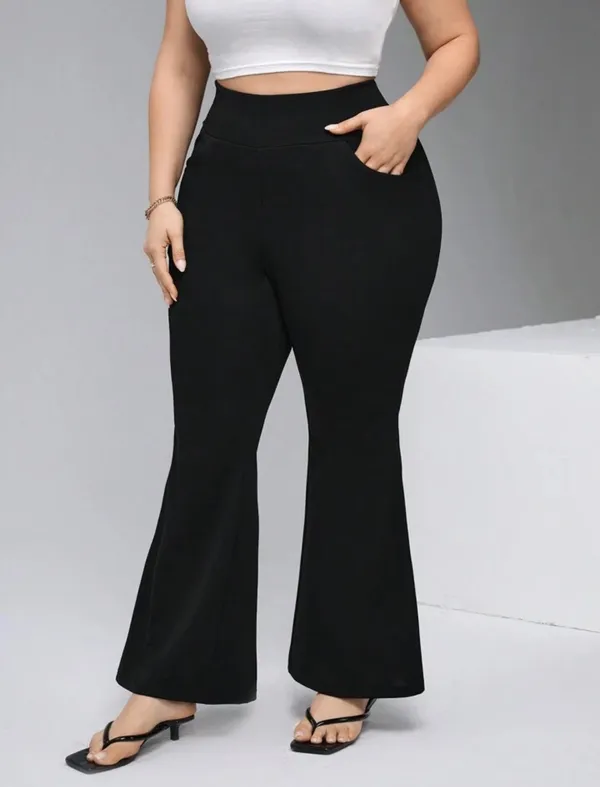 Black_Twill_Lycra_Premium_Flare_Leg_High_Waisted_Pants