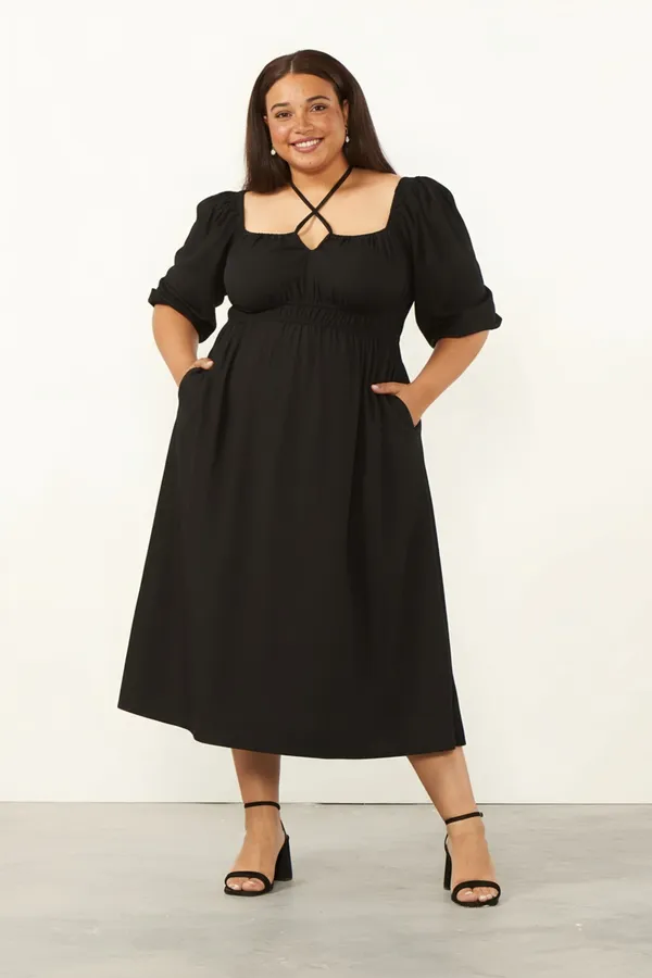 Black_Ns_Lycra_Clara_4_Way_Tie_Up_Neck_Pocket_Flare_Dress