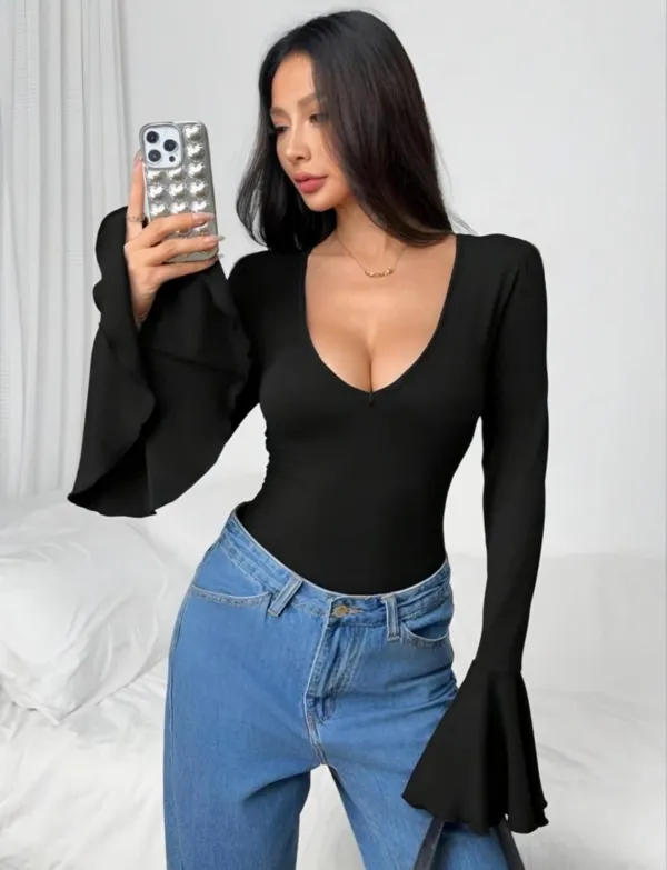 Black_Premium_Flare_Sleeve_Ribbed_Bodysuit