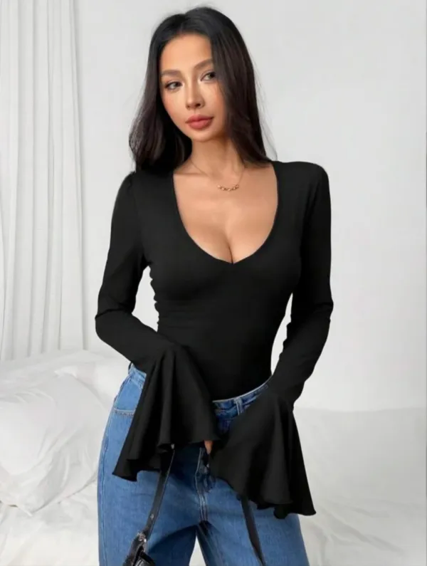 Black_Premium_Flare_Sleeve_Ribbed_Bodysuit