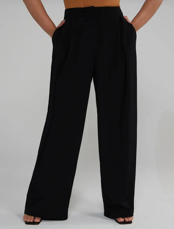 Black_Twill_Lycra_Premium_Plicated_Hem_Wide_Leg_High_Waisted_Pants