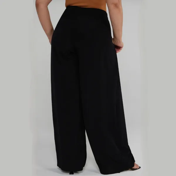 Black_Twill_Lycra_Premium_Plicated_Hem_Wide_Leg_High_Waisted_Pants