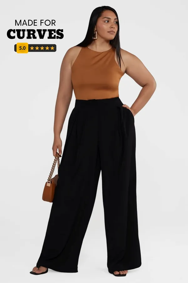 Black_Twill_Lycra_Premium_Plicated_Hem_Wide_Leg_High_Waisted_Pants