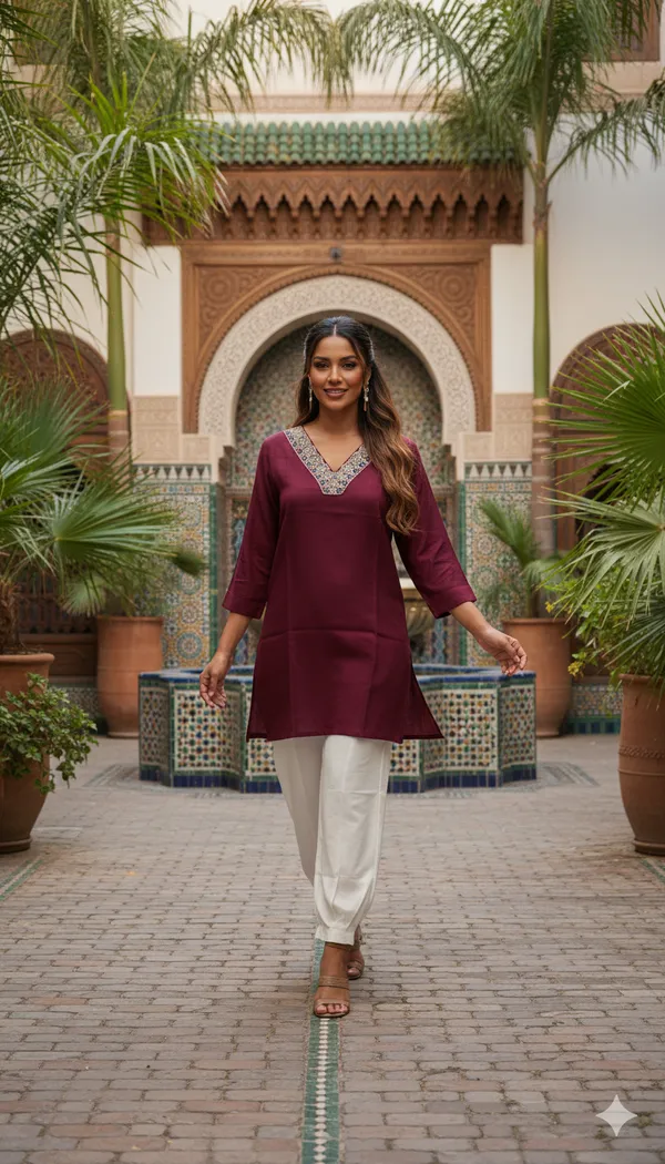 Maroon_Short_Top_Vertican_V_Neck_Work_For_Women