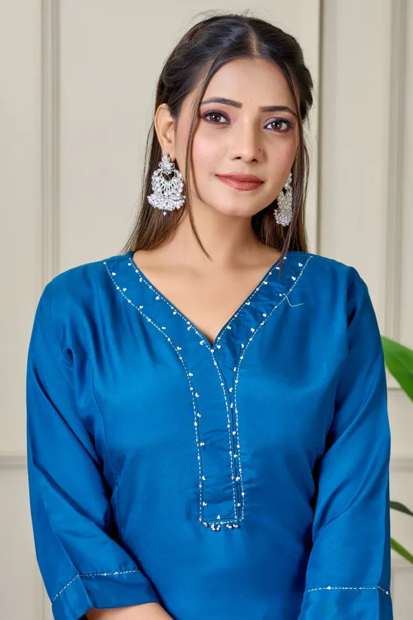 Royal_Blue_Art_Silk_Plain_Co-Ord_Set_For_Women