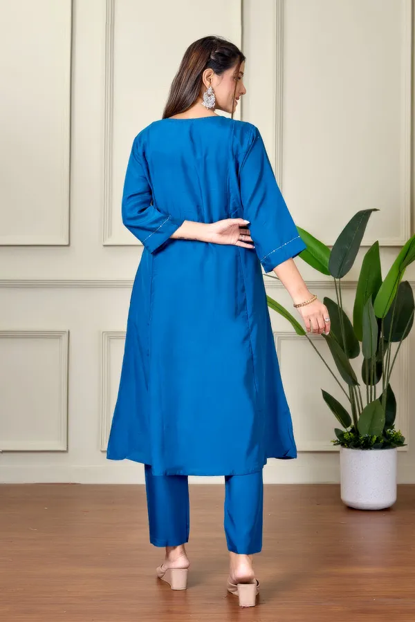Royal_Blue_Art_Silk_Plain_Co-Ord_Set_For_Women