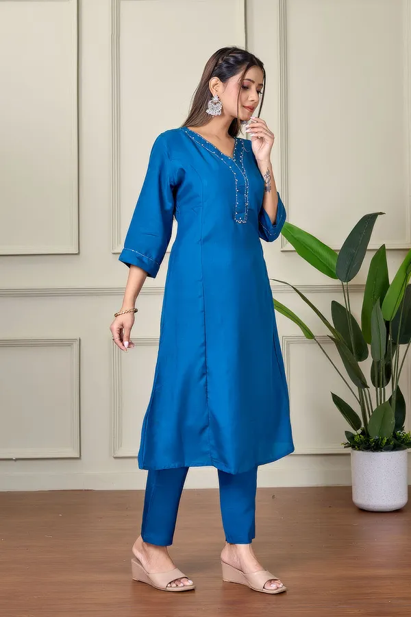 Royal_Blue_Art_Silk_Plain_Co-Ord_Set_For_Women