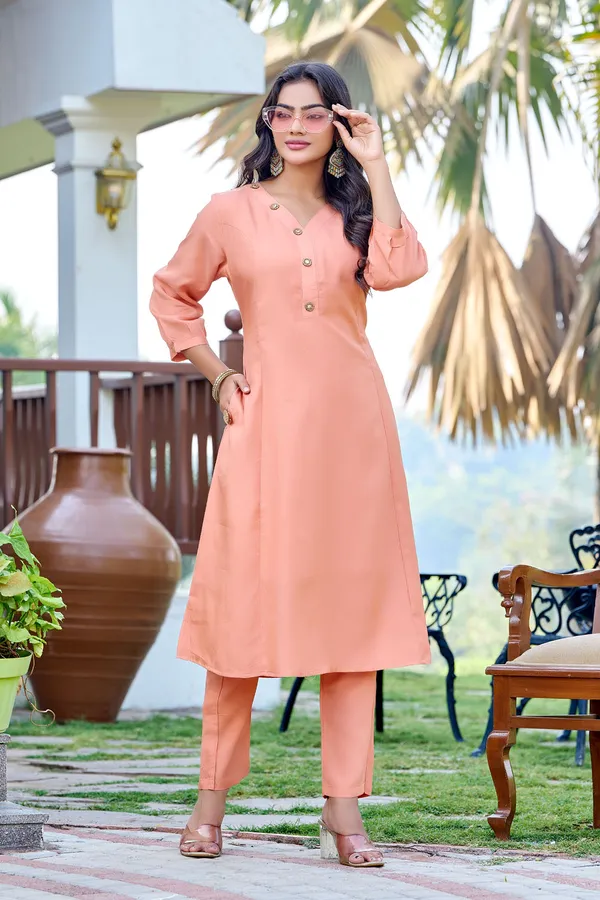 Peach_Art_Silk_Plain_Co-Ord_Set_For_Women