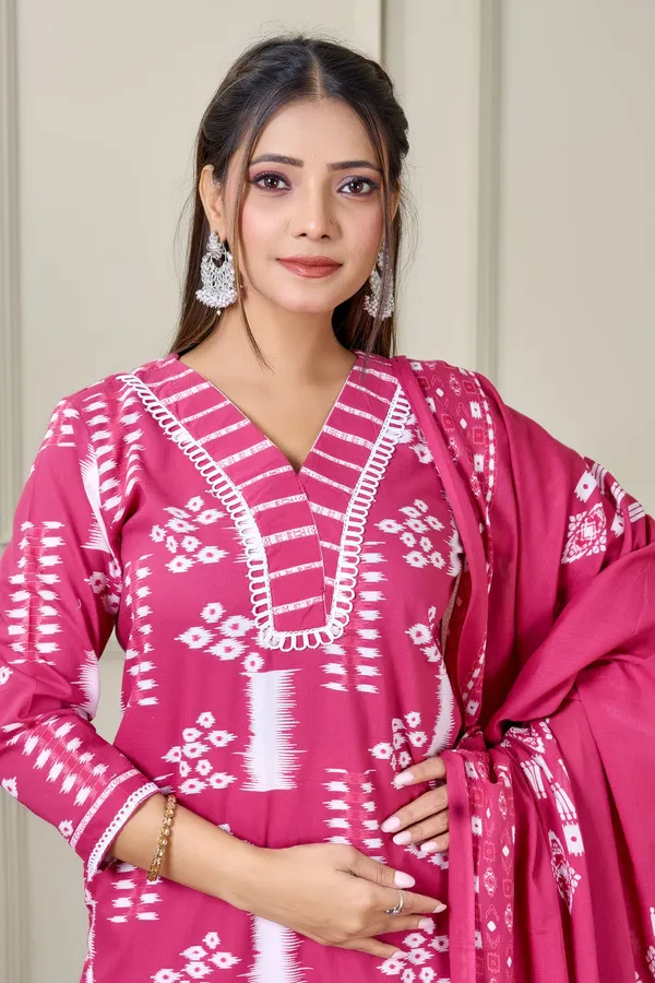 Light_Wine_Cotton_Kurti_With_Pant_And_Dupatta_For_Women