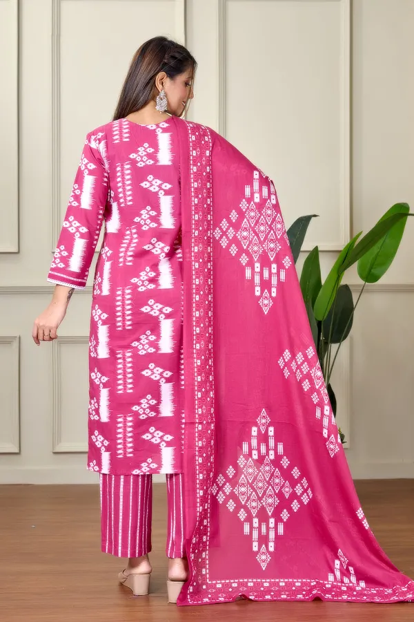 Light_Wine_Cotton_Kurti_With_Pant_And_Dupatta_For_Women
