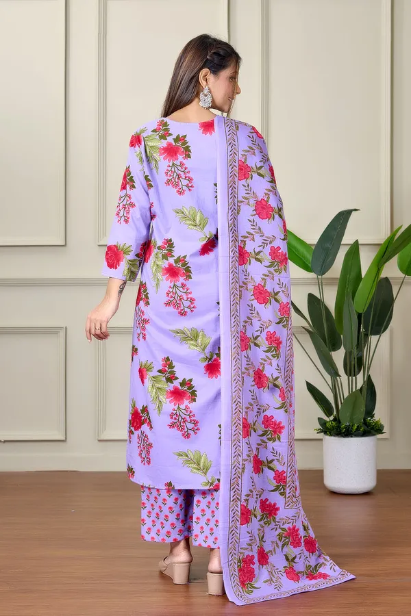 Lavender_Cotton_Kurti_With_Pant_And_Dupatta_For_Women
