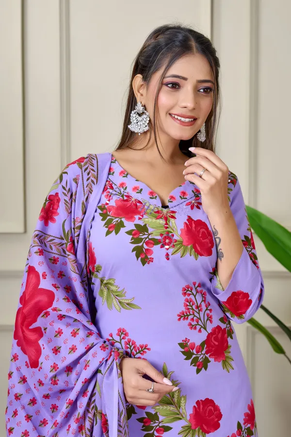 Lavender_Cotton_Kurti_With_Pant_And_Dupatta_For_Women