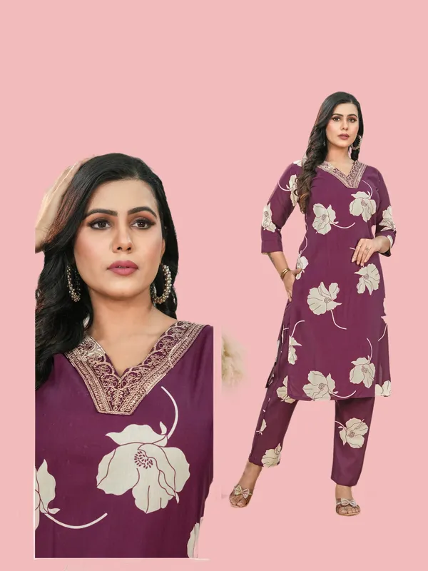 Purple_Reyon_Print_Co-Ord_Set_With_V-Neck_Style_For_Women