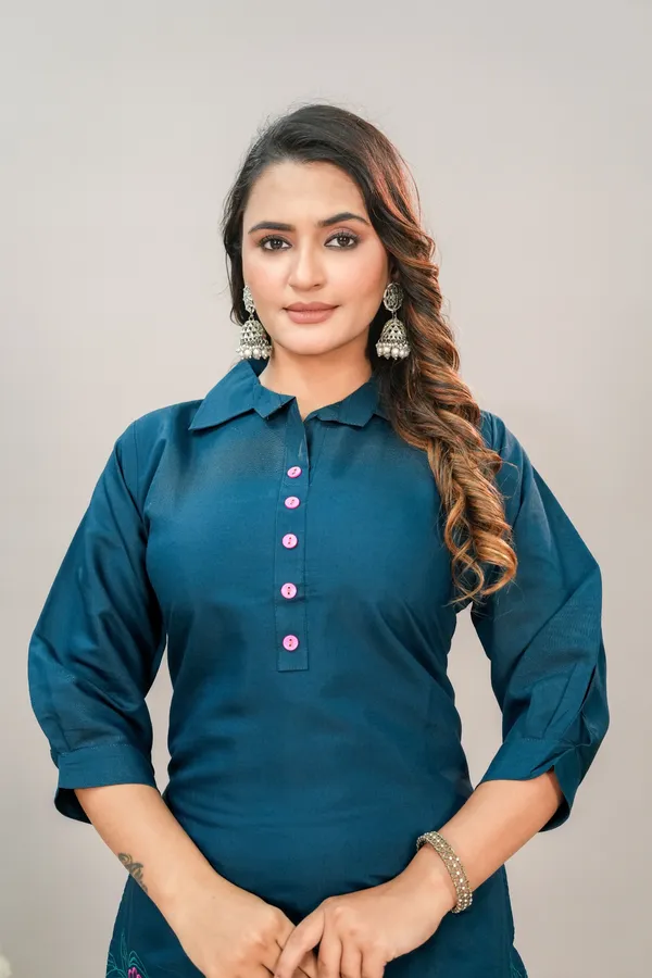 Teal_Blue_Roman_Silk_Co-Ord_Ser_For_Women