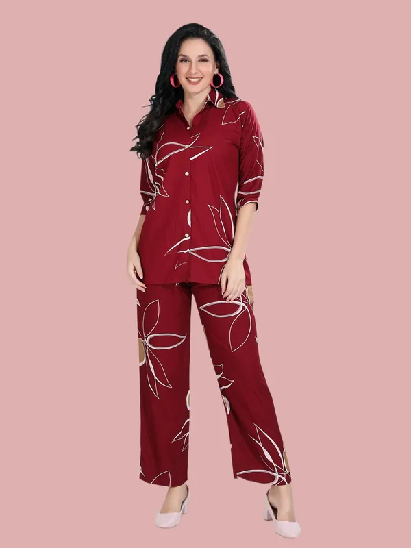 Maroon_Print_Heavy_Reyon_Print_Co-Ord_Set_For_Women