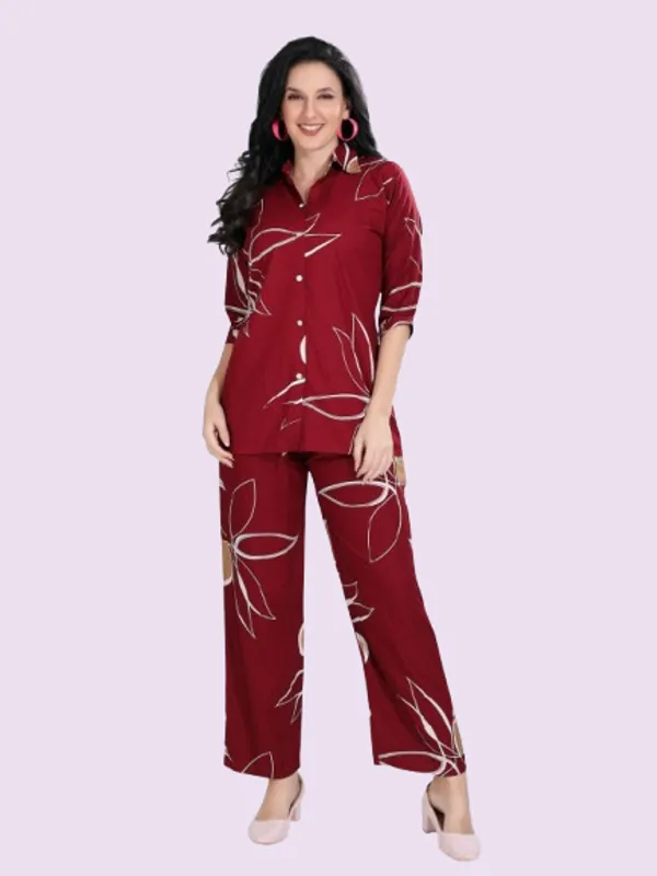 Maroon_Print_Heavy_Reyon_Print_Co-Ord_Set_For_Women