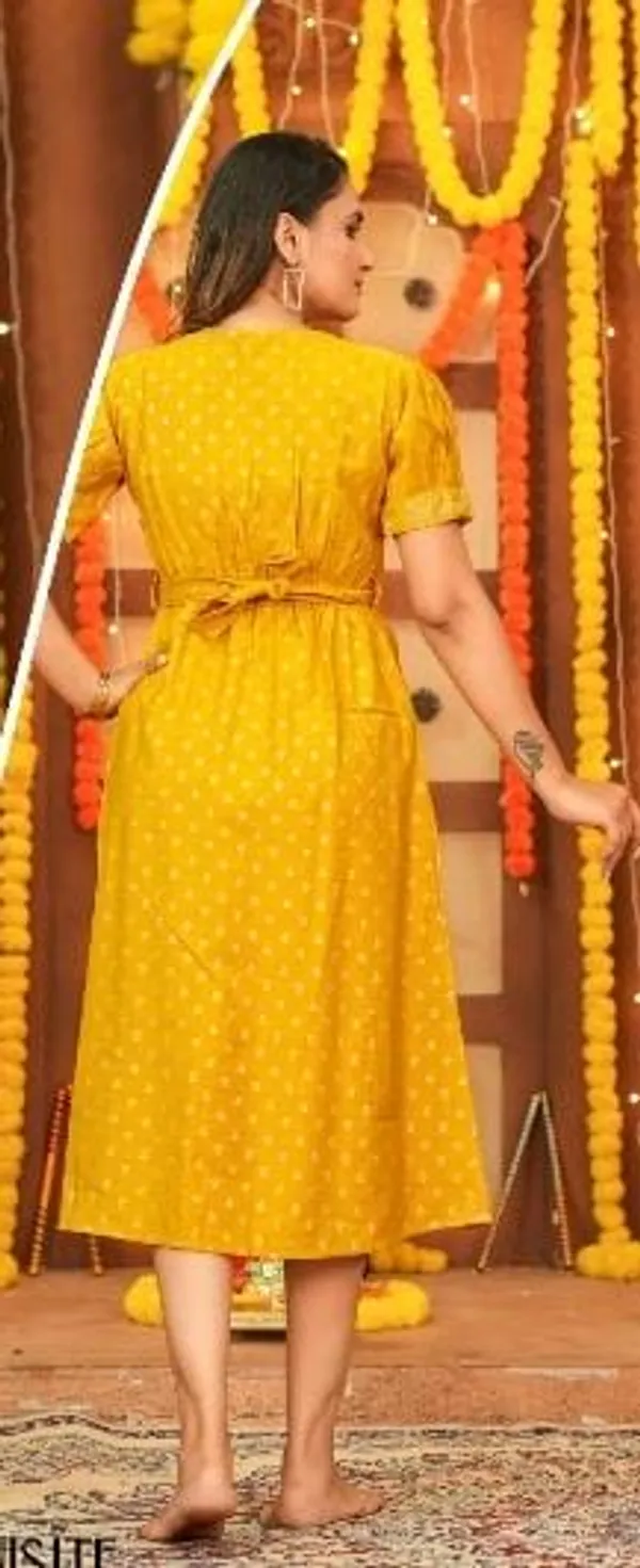 Gold_Print_Attractive_Yellow_Vertican_Span_Print_Ghera_Kurti_For_Women