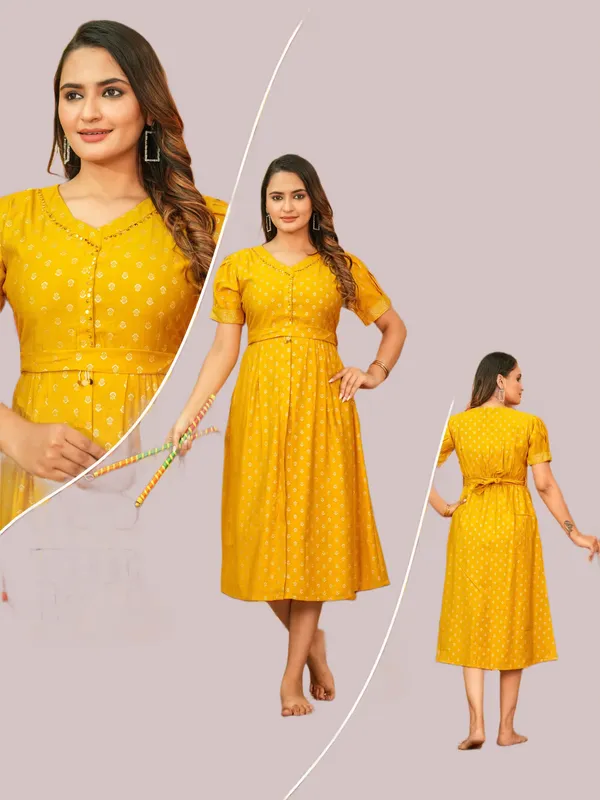 Gold_Print_Attractive_Yellow_Vertican_Span_Print_Ghera_Kurti_For_Women