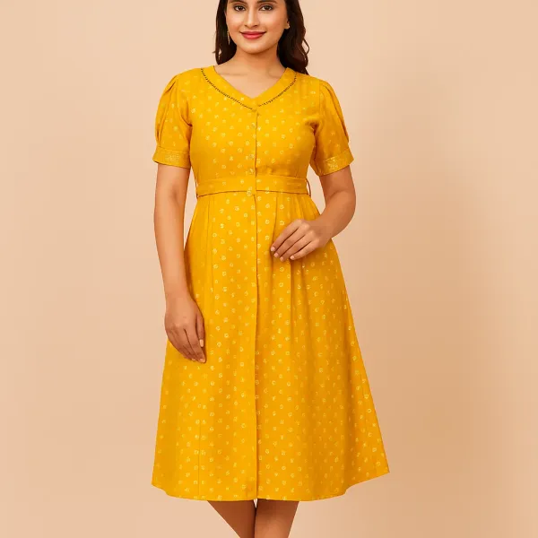 Gold_Print_Attractive_Yellow_Vertican_Span_Print_Ghera_Kurti_For_Women