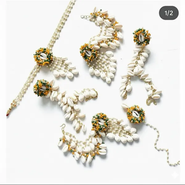 Green_&_Yellow_Cowrie_Shell_Beaded_Indian_Jewellery_Set_For_Women