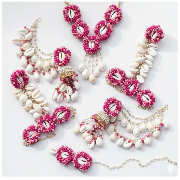 Pink_Cowrie_Shell_&_Beaded_Indian_Jewellery_Set_Pendant_For_Women