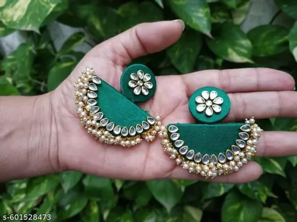 Green_Fabric_Kundan_Pearl_Earrings_For_Women