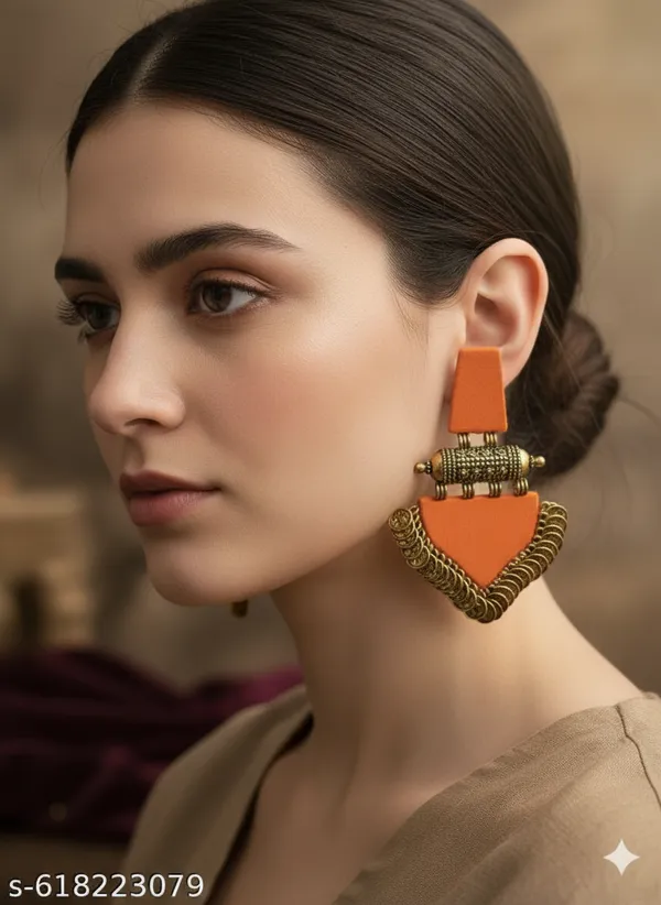 Orange_Sultana_Coin-Trim_Drop_Earrings_For_Women