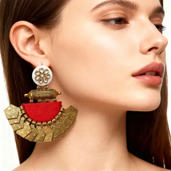 Red_Pink_Traditional_Kundan_And_Coin_Earrings_For_Women